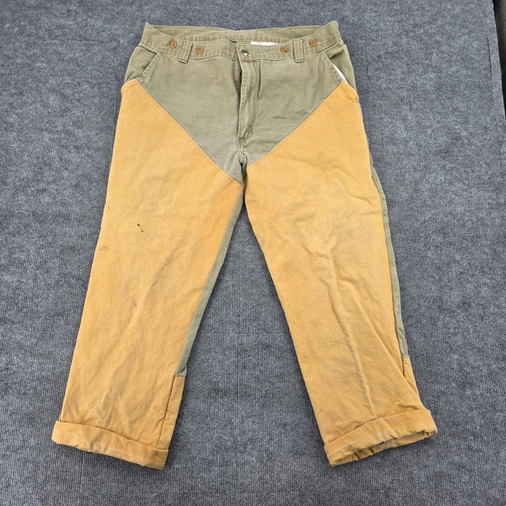 Orvis Mens Upland Hunting Pants Olive Green Tan Canvas Field Trousers 39x26